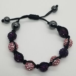 pink and purple rhinestone ball bead adjustable bracelet